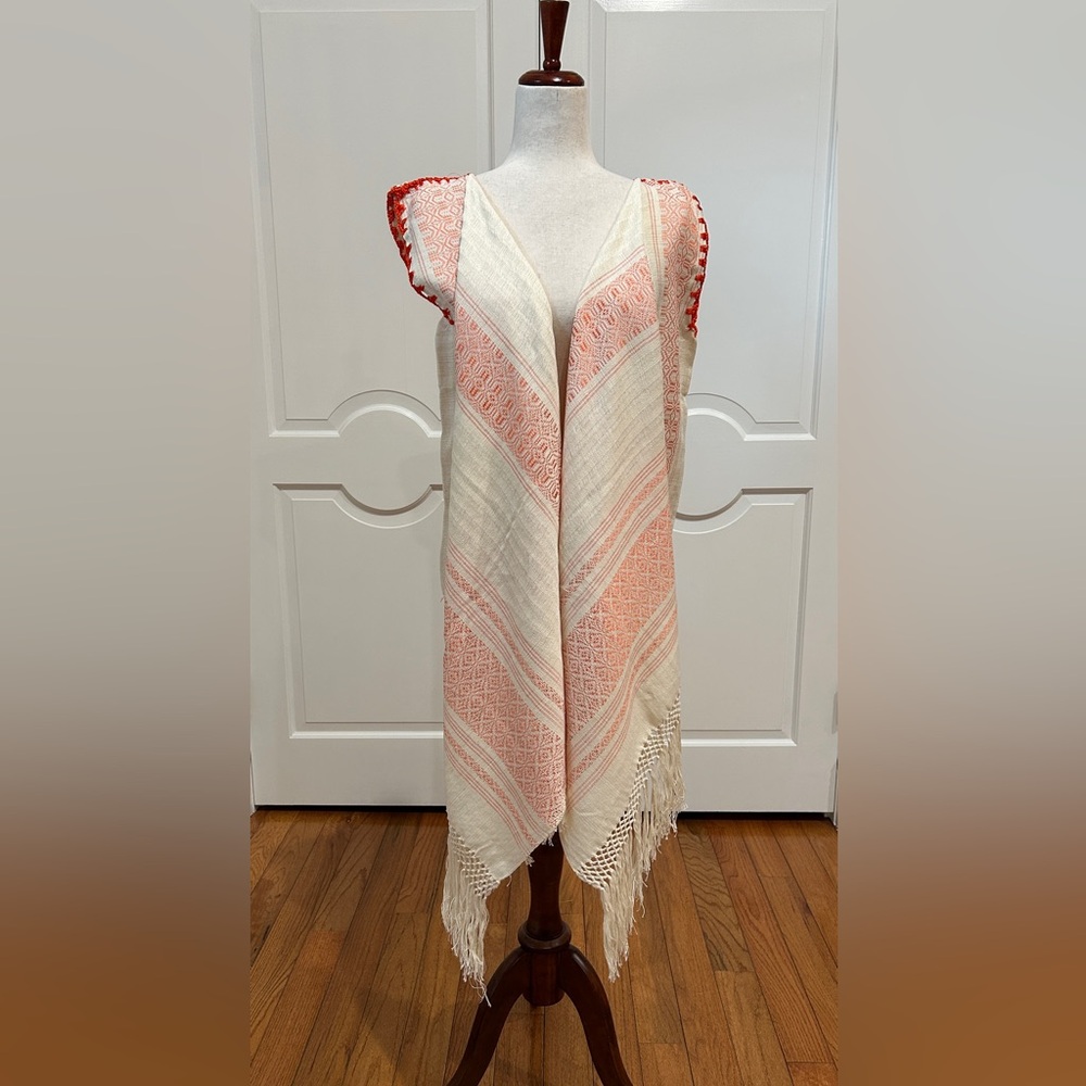 Traditional Mexican rebozo from Oaxaca. Mexican shawl. Fringed open front Vest.